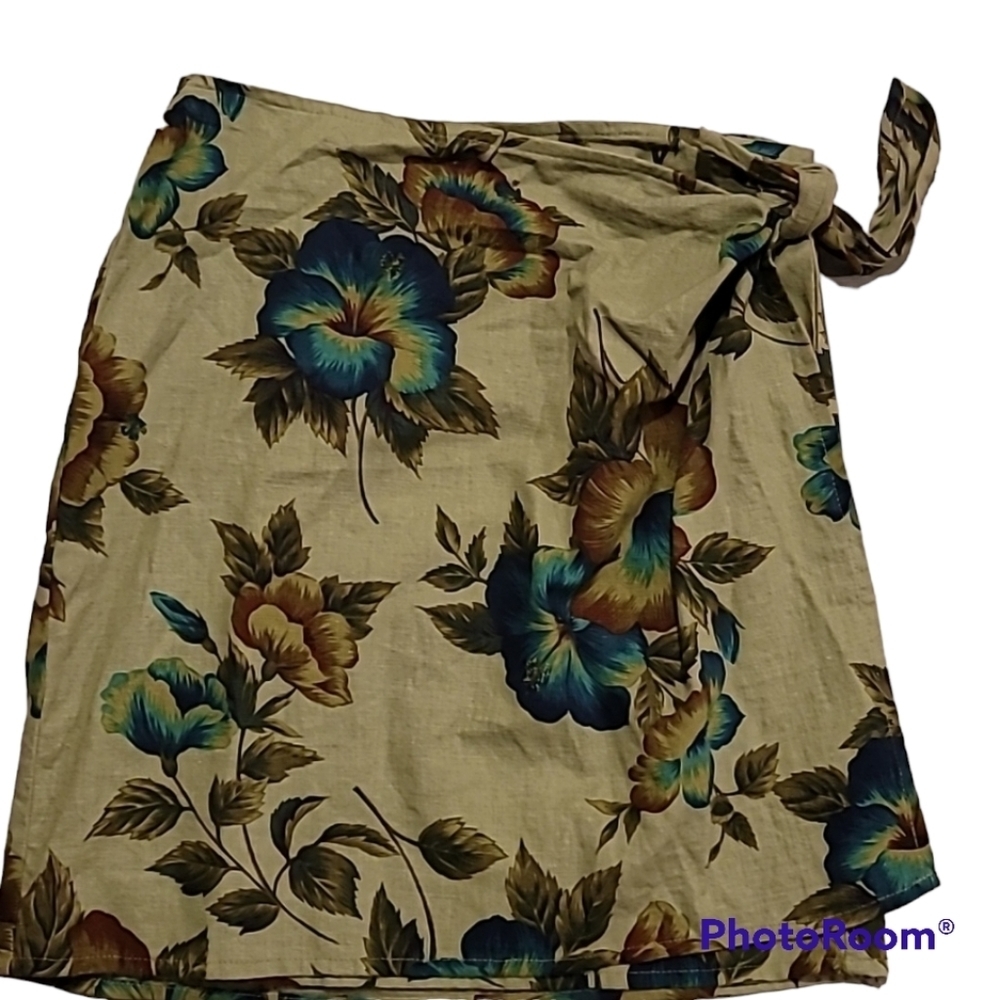 EXPRESS VINTAGE FLORAL LINEN WRAP SKIRT SIZE MEDIUM